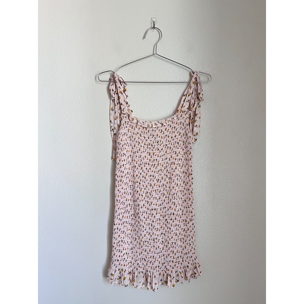 Free People Bella Smocked Slip Dress in Floral Light Pink Size MEDIUM